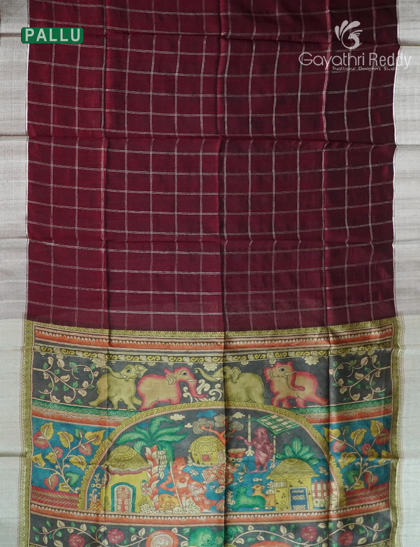 Semi Tussar Saree in Deep Maroon