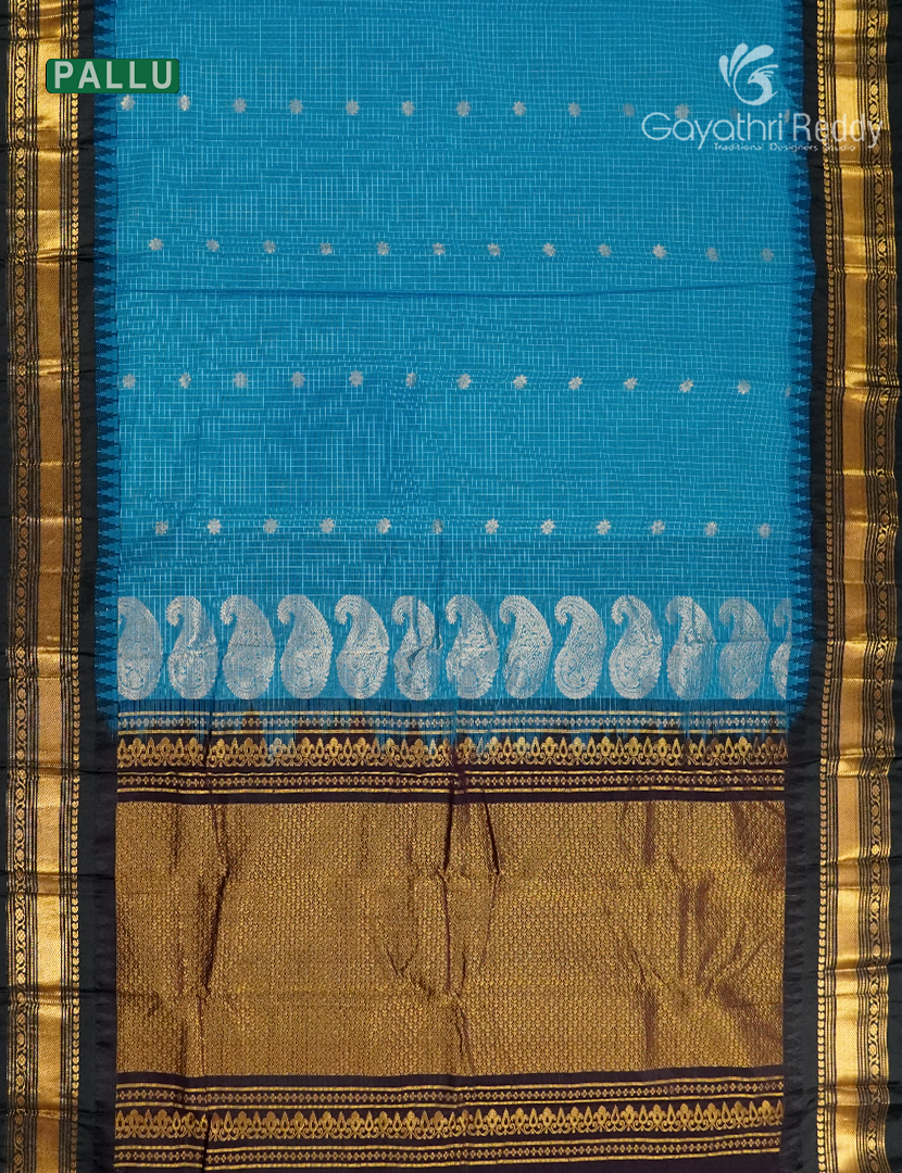 Pure Gadwal Cotton Saree in Blue and Black