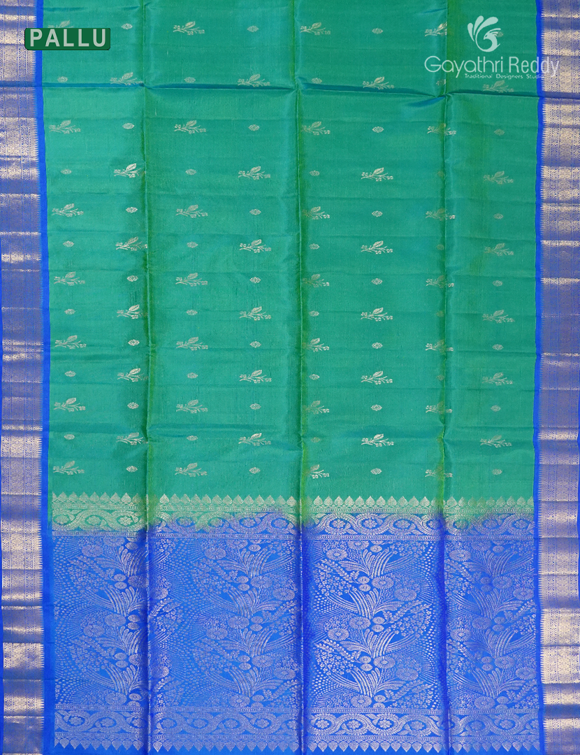 Light weight kanchipuram Silk Saree in Sea green and Cyan Blue