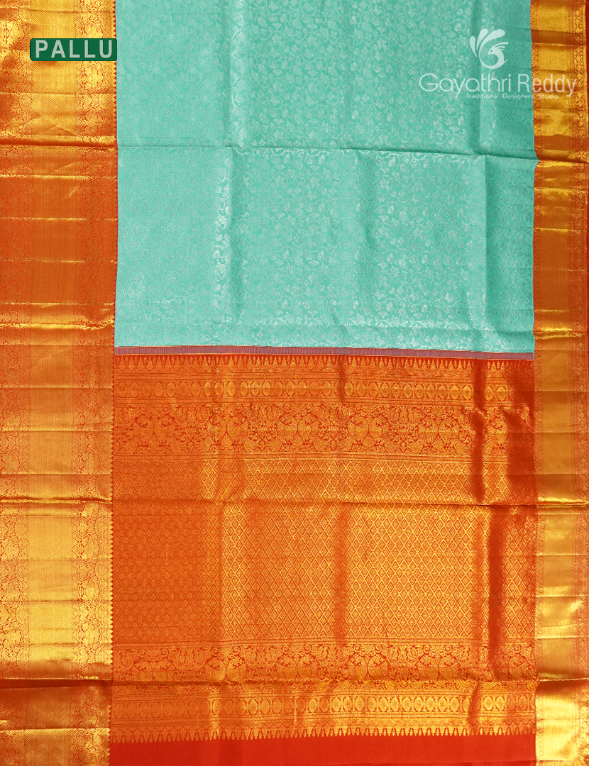Pure Kanchipuram Bridal Silk Saree in Sea green and Red