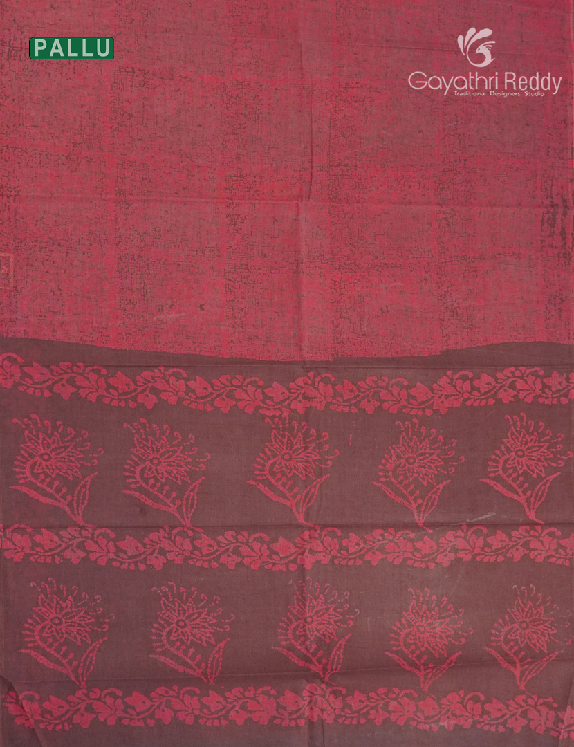 Cotton Batik Print Saree in Peach and Brown