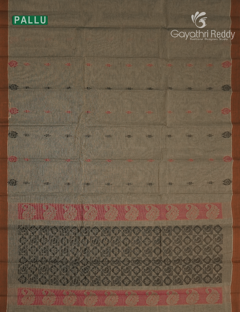 Pure Kanchi Cotton Saree in Deep Olive Grey