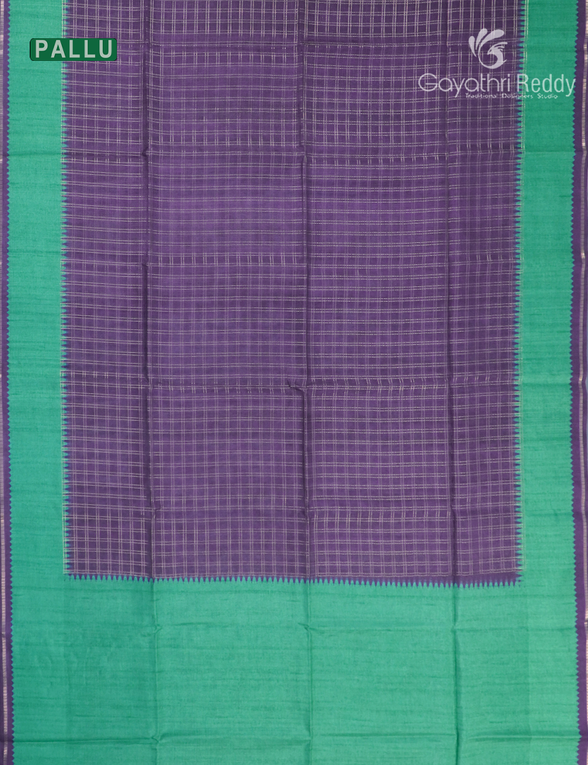Semi Tussar Saree in Deep Purple and Sea Green