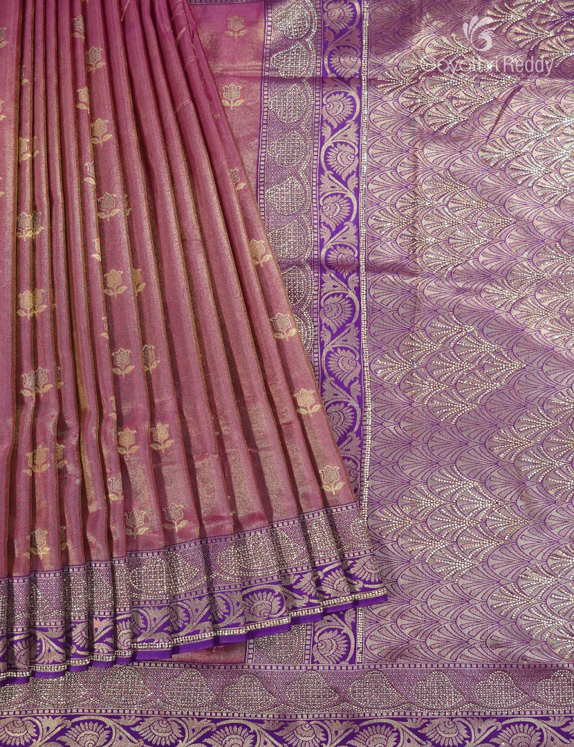 Semi Kanchipuram Silk Fancy Saree in Rose Gold and Purple