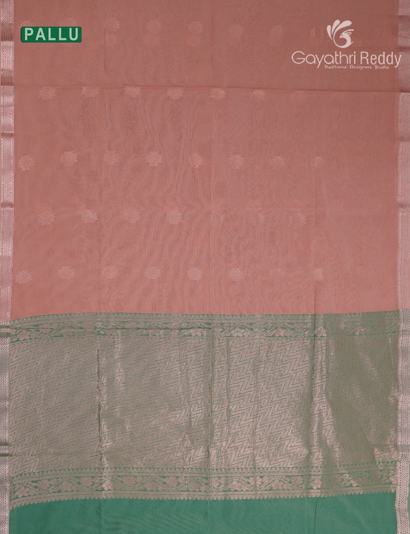Kanchipuram Sico Saree in Peach and Teal Green