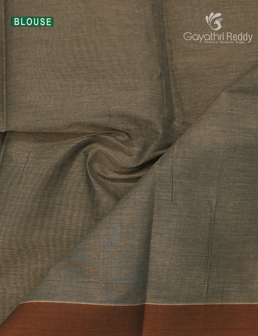 Pure Kanchi Cotton Saree in Deep Olive Grey