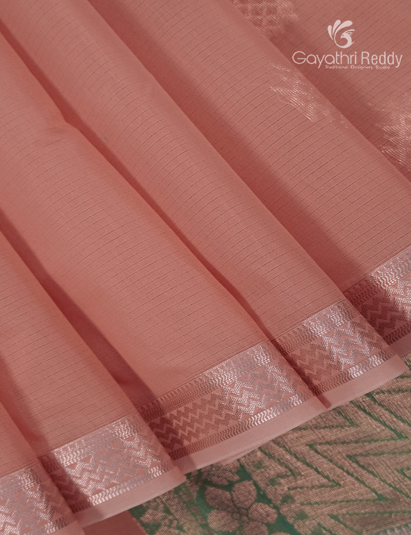 Kanchipuram Sico Saree in Peach and Teal Green
