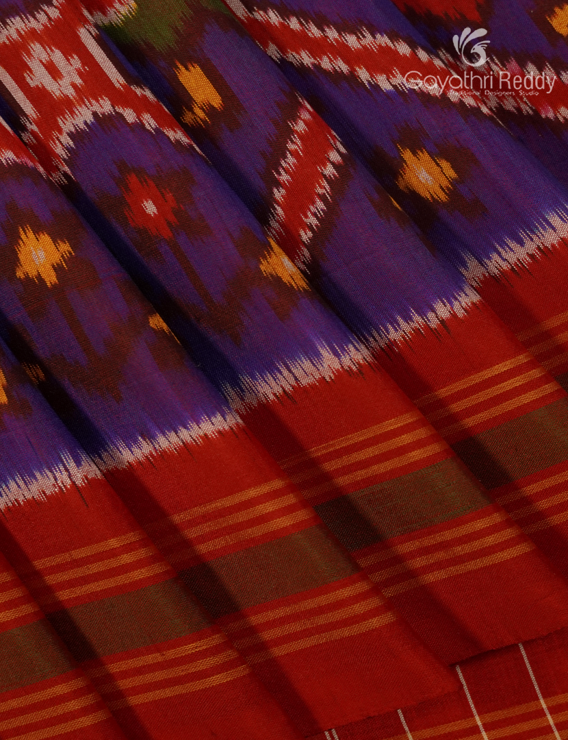 Pure Ikat Silk Saree in Deep Violet and Red