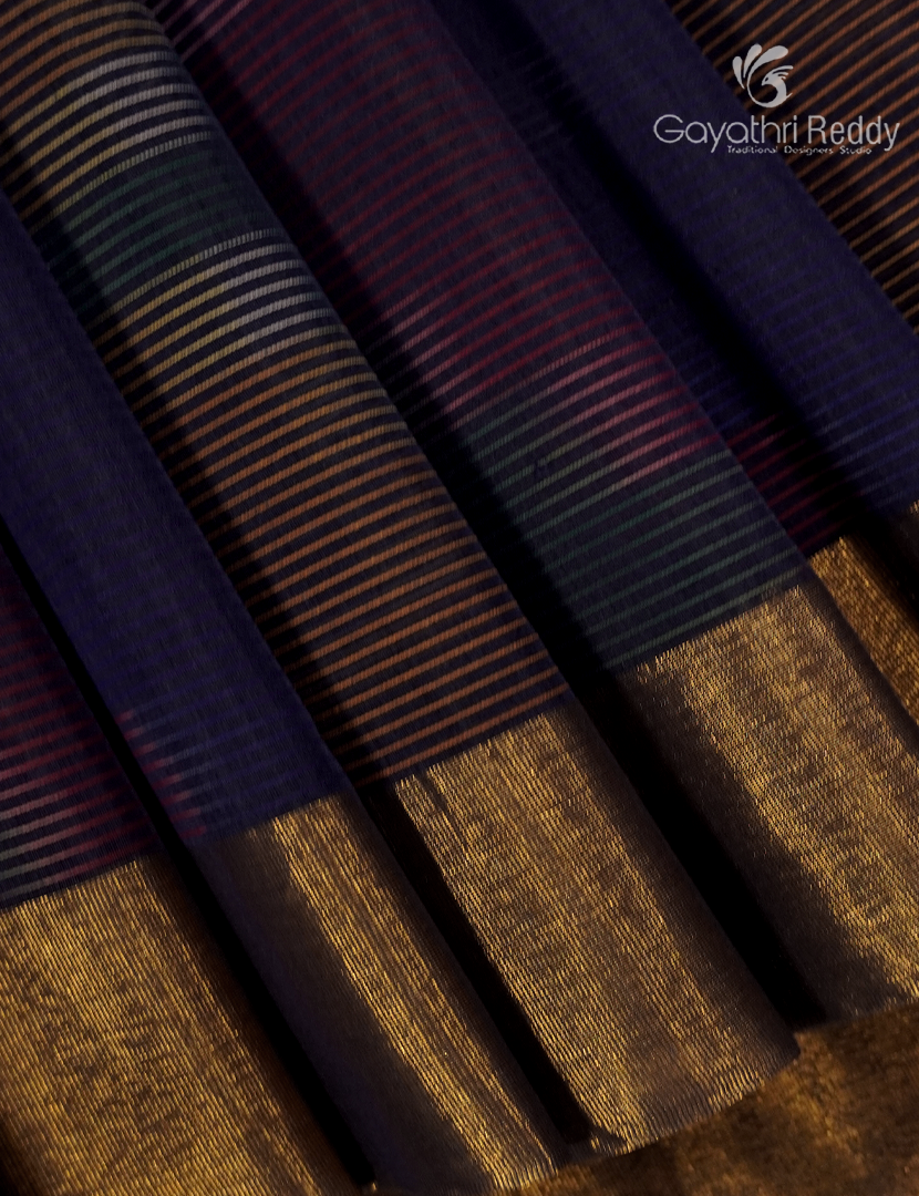 Semi Ikat Sico Saree in Navy Blue