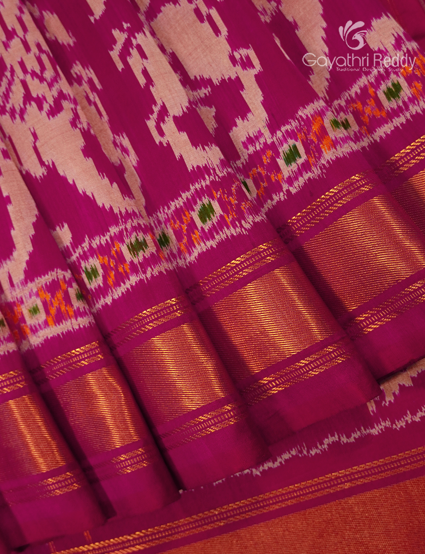 Pure Ikat Silk Saree in Pink