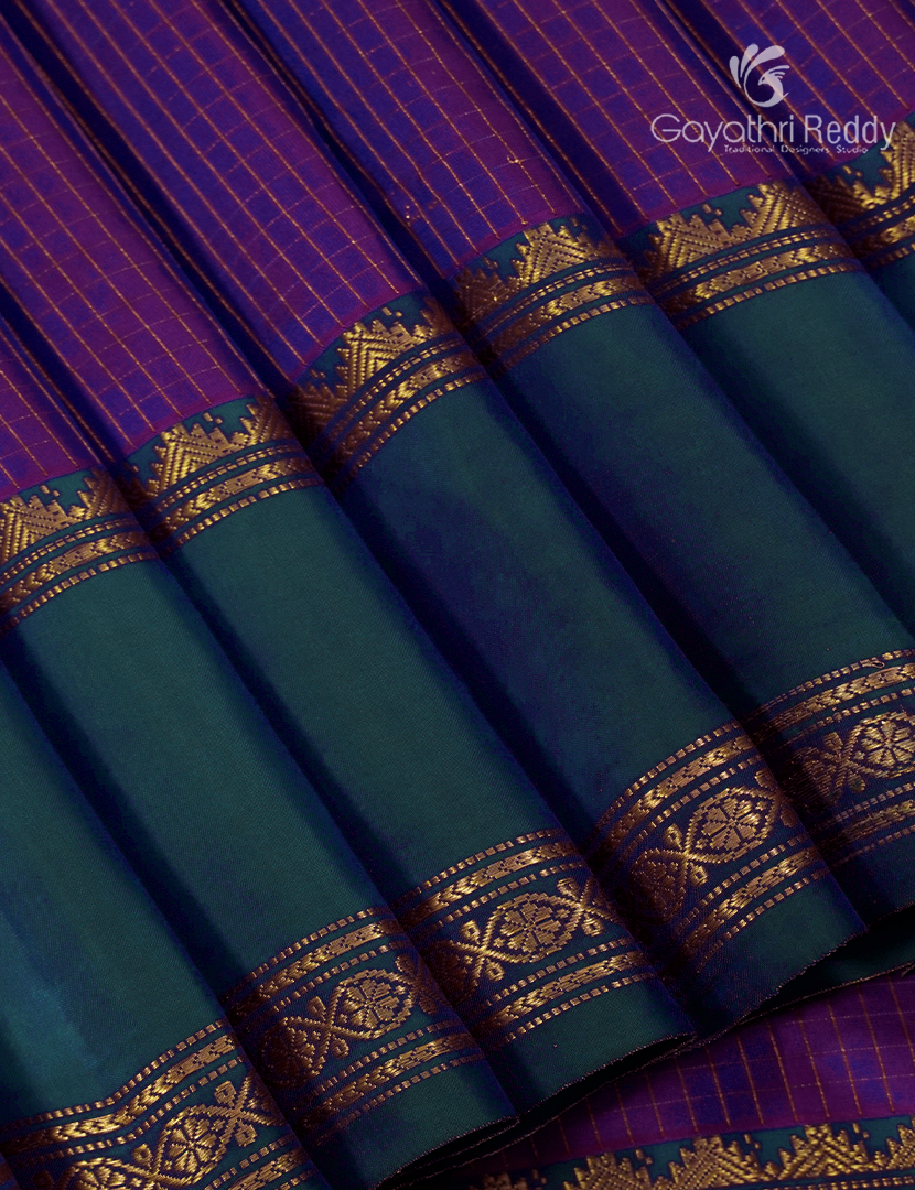 Pure Kanchipuram Light Weight Silk Saree in Purple and Deep Peacock Blue