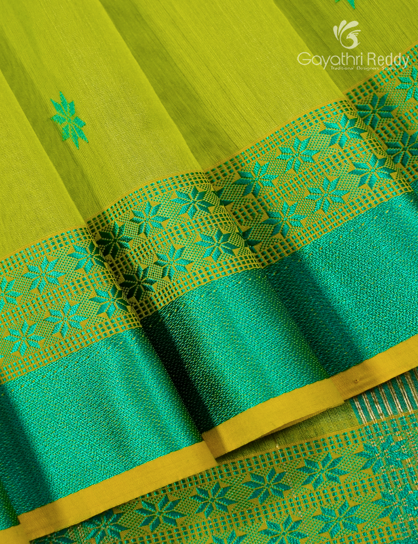 Pure Chanderi Sico Saree in Parrot Green and Sea Foam Green