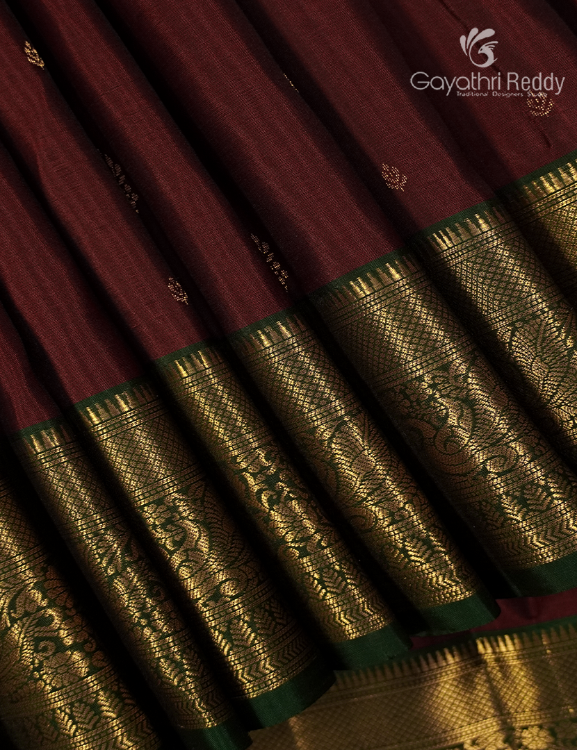 Pure Kanchipuram Soft Silk Saree in Deep Maroon and Green