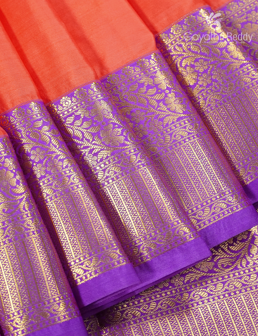 Semi Kanchipuram Silk Saree in Peach and Lavender