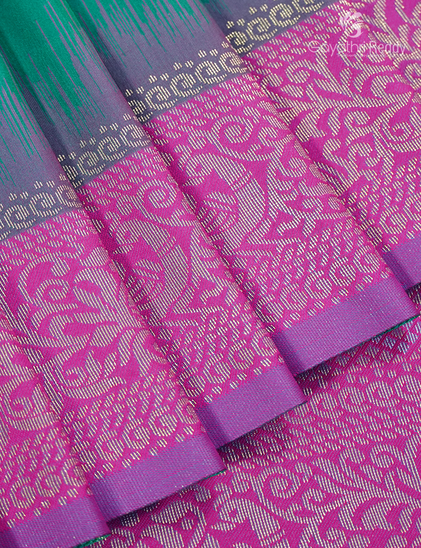 Semi Kanchipuran Silk Saree in Sea Green and Rani Pink