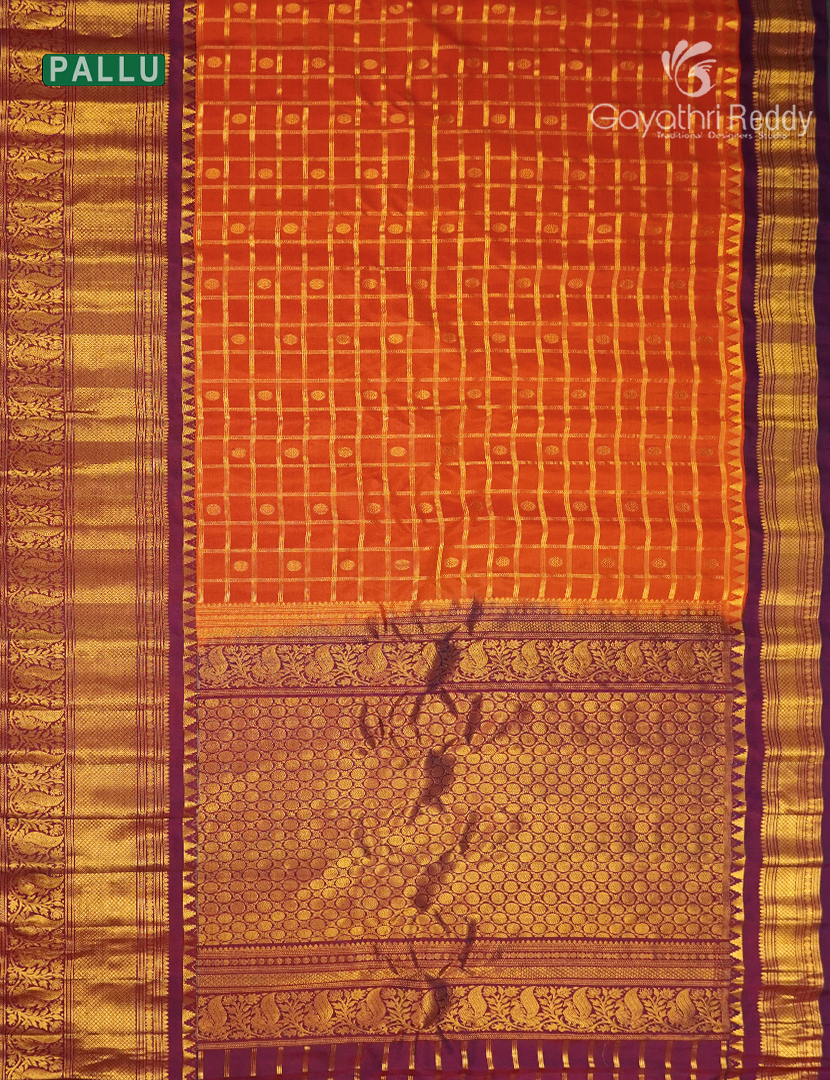 Pure Gadwal Silk Saree in Burnt Orange and Brown