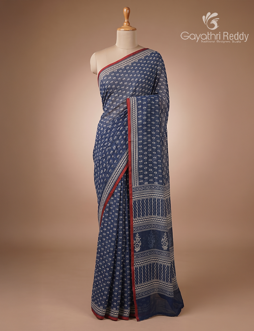 Vidharbha Cotton Saree in Indigo Blue