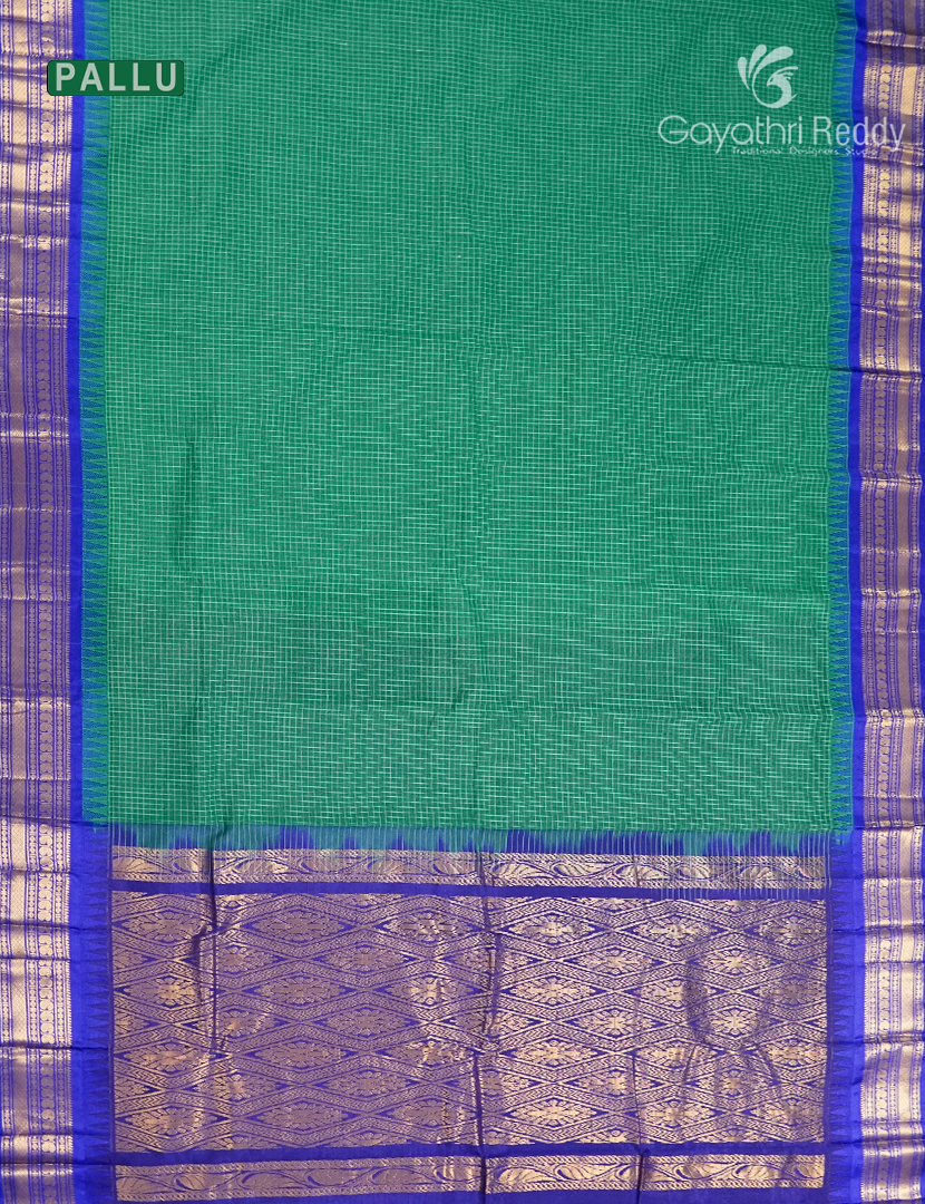 Pure Gadwal Cotton Saree in Sea Foam Green and Royal Blue