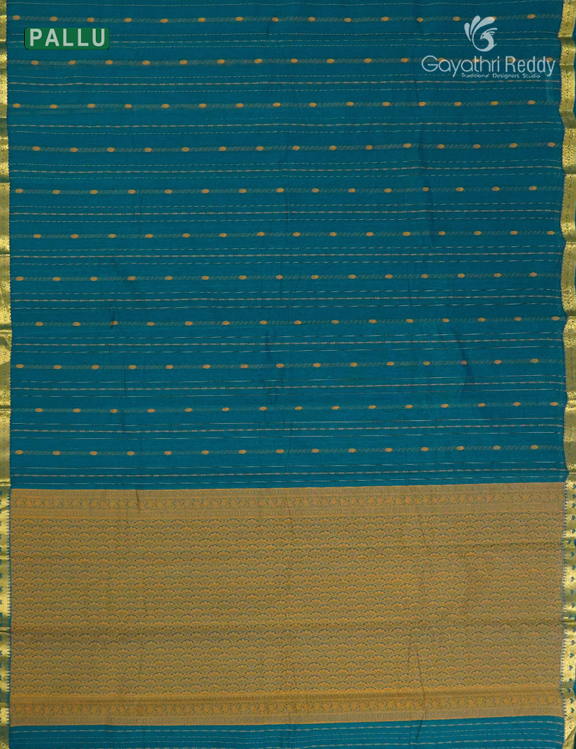 Pure Kanchi Cotton Saree in Deep Peacock Blue