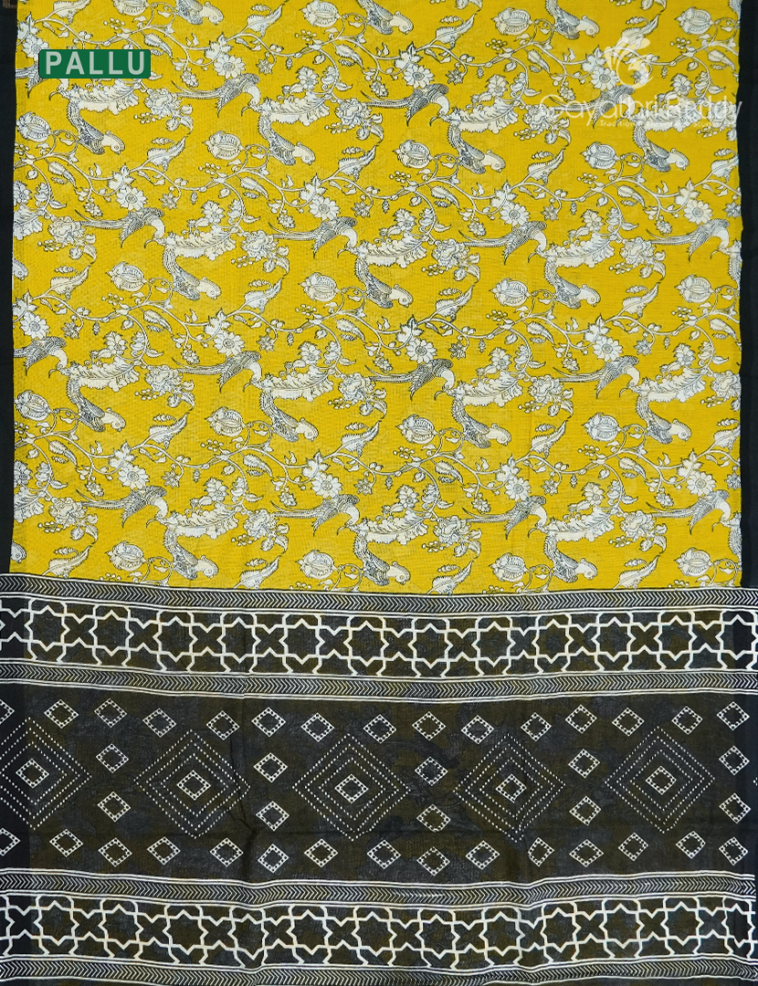 Munga Cotton Saree in Yellow and Black