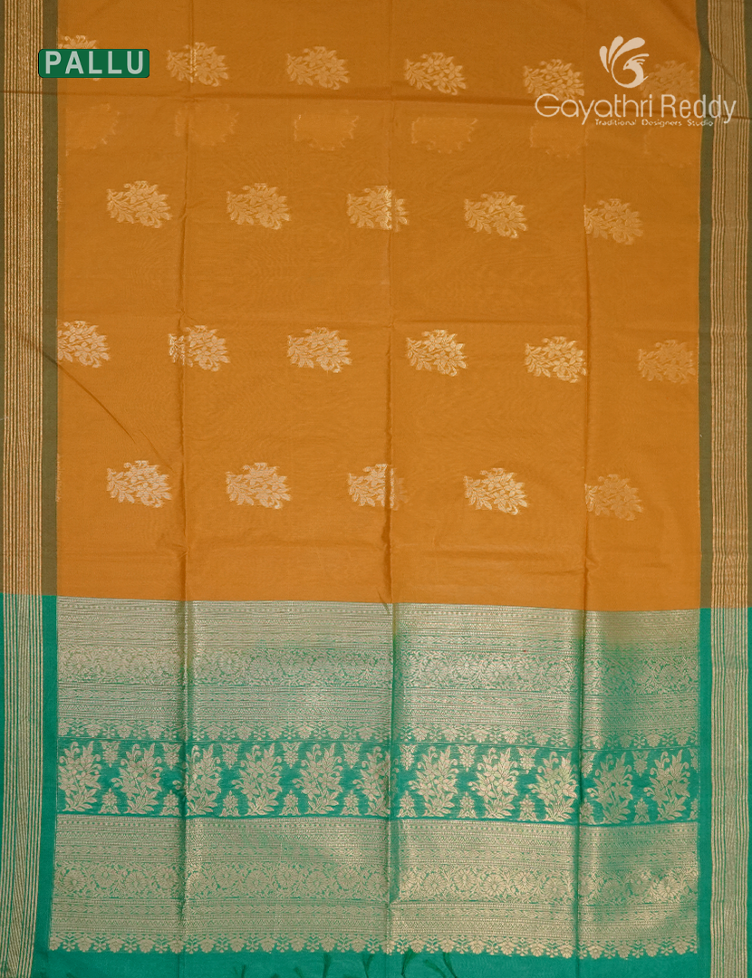 Kanchipuram Sico Saree in Yellow and Sea Green