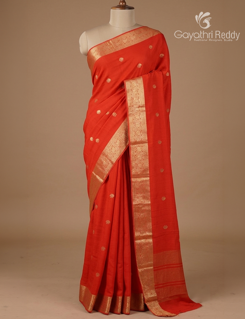 Semi Mysore Crepe Saree in Red