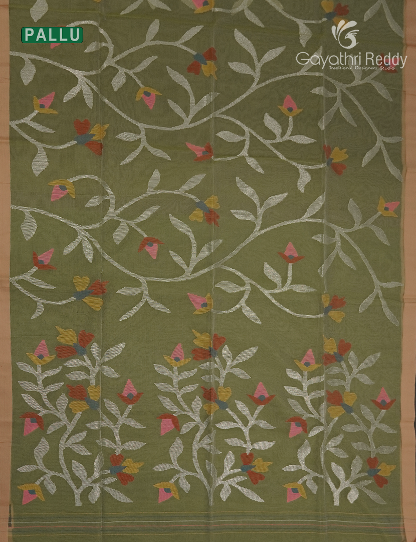 Pure Jamdani Kora Saree In Pista Green