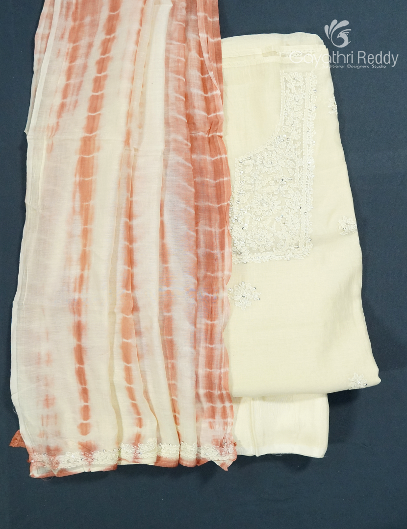 Dress Material 3 Piece Set in Cream