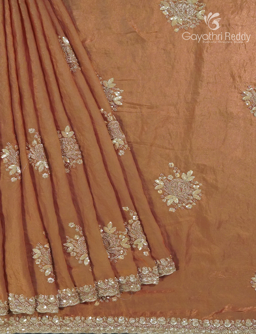 Shimmer Chiffon Saree in Golden Coral