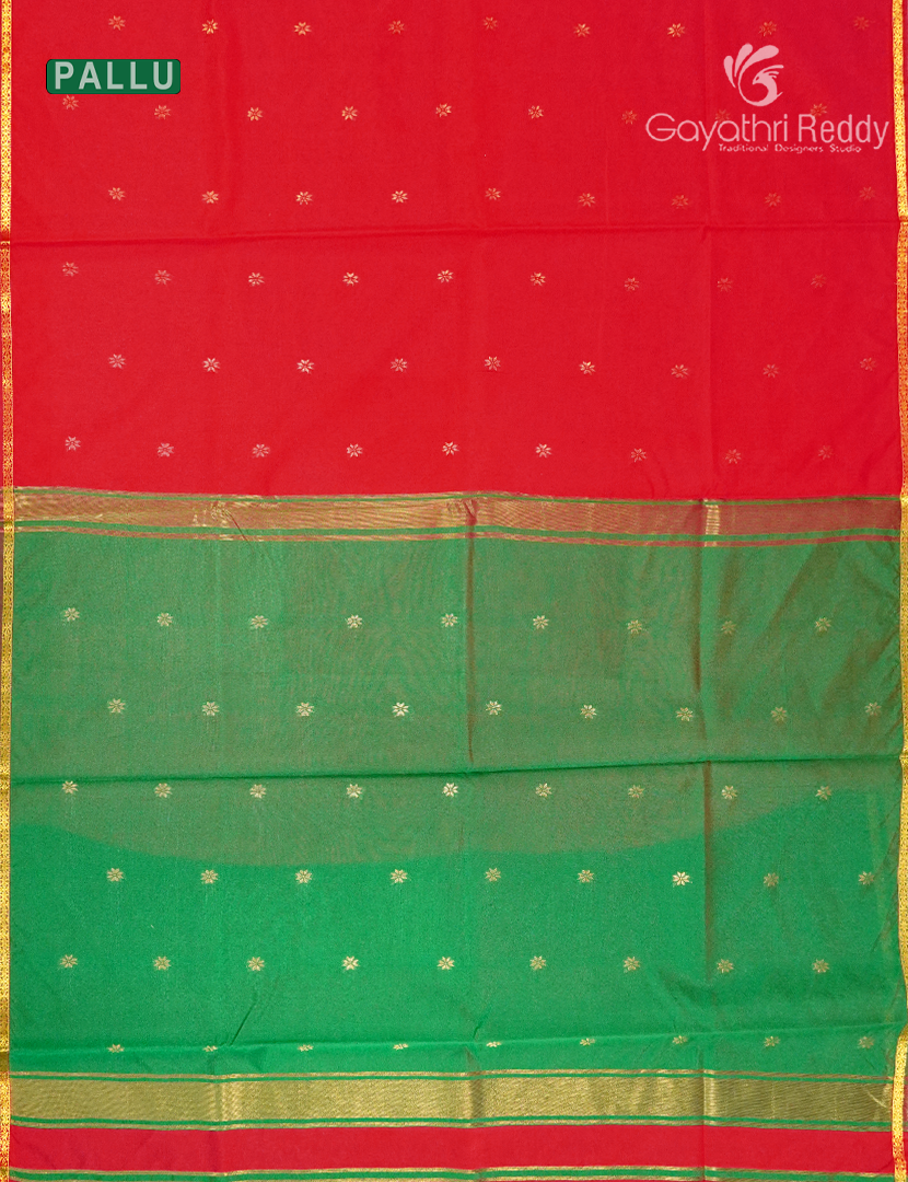 Silk Cotton Saree in Ruby Pink and Parrot Green