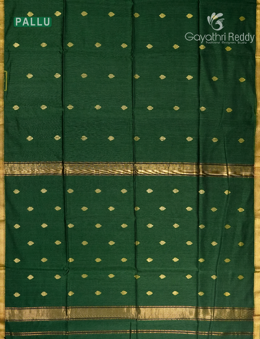 Pure Chanderi Sico Saree in Deep Bottle Green