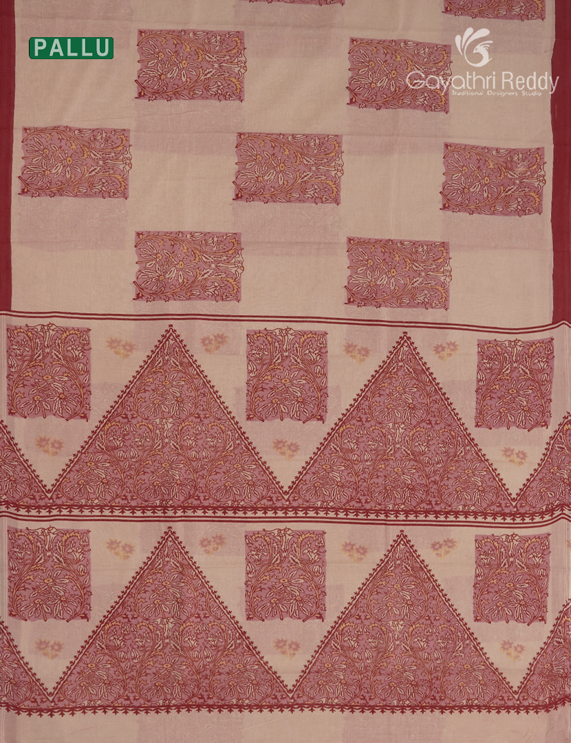 Pure MulMul Cotton Saree in Beige and Deep Rust