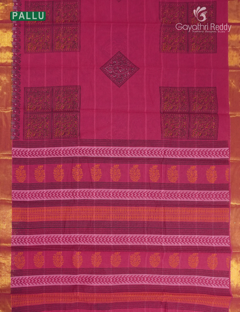 Cotton Printed Saree in Rani Pink