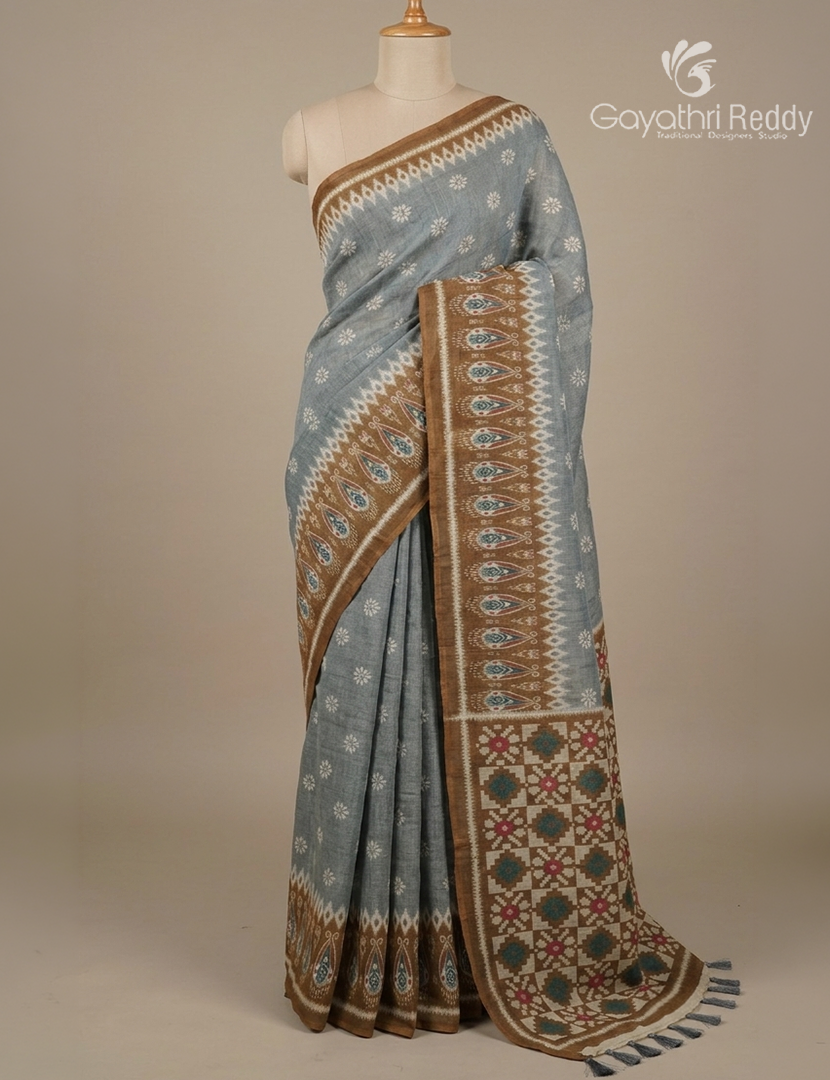 Linen Cotton Saree in Grey