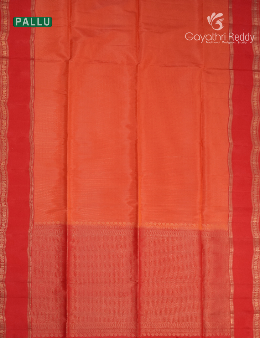 Pure Kanchipuram Light Weight Silk Saree in Peach and Orange