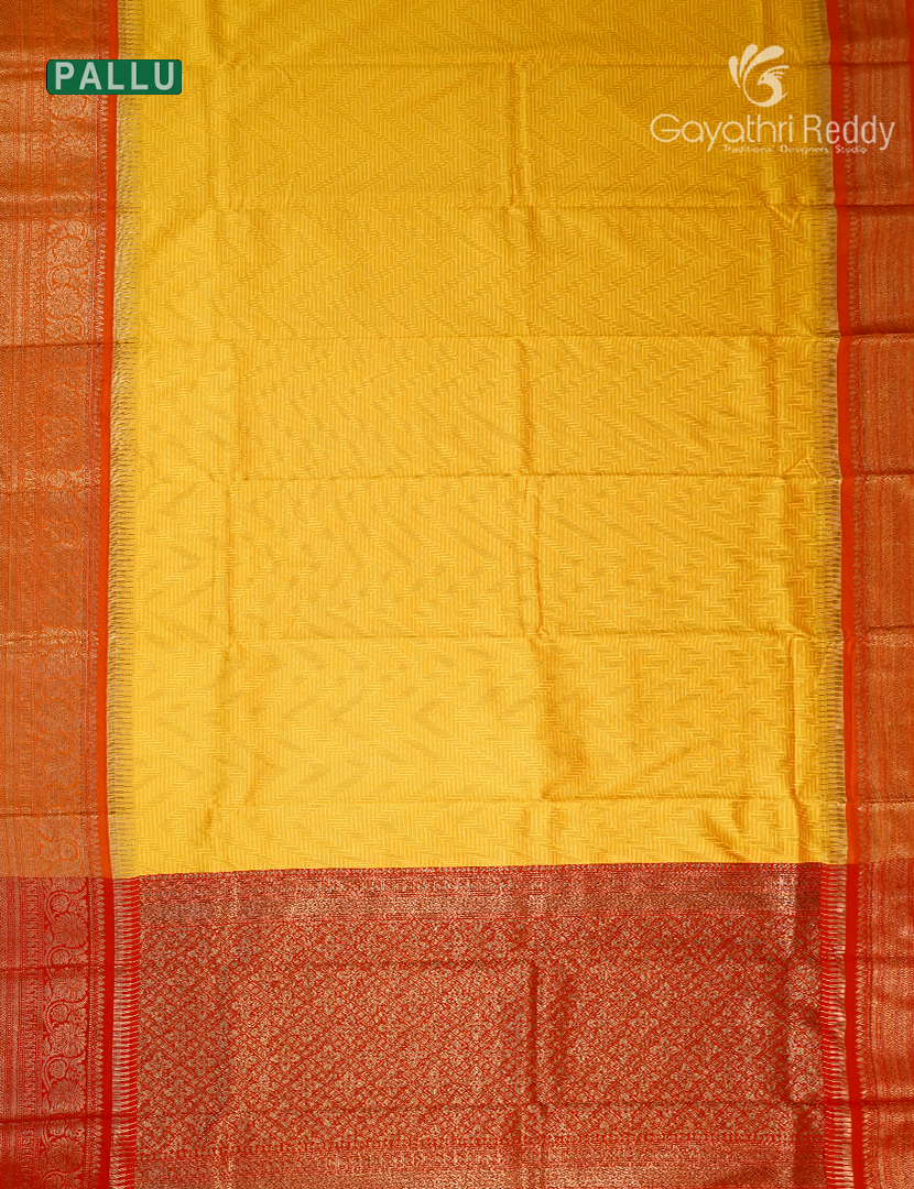 Semi Katan Silk Saree in Golden Yellow and Red