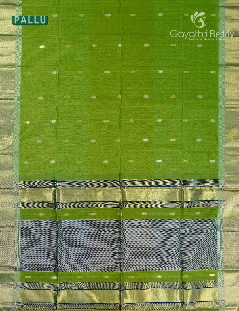 Pure Chanderi Sico Saree in Parrot Green and Navy Blue