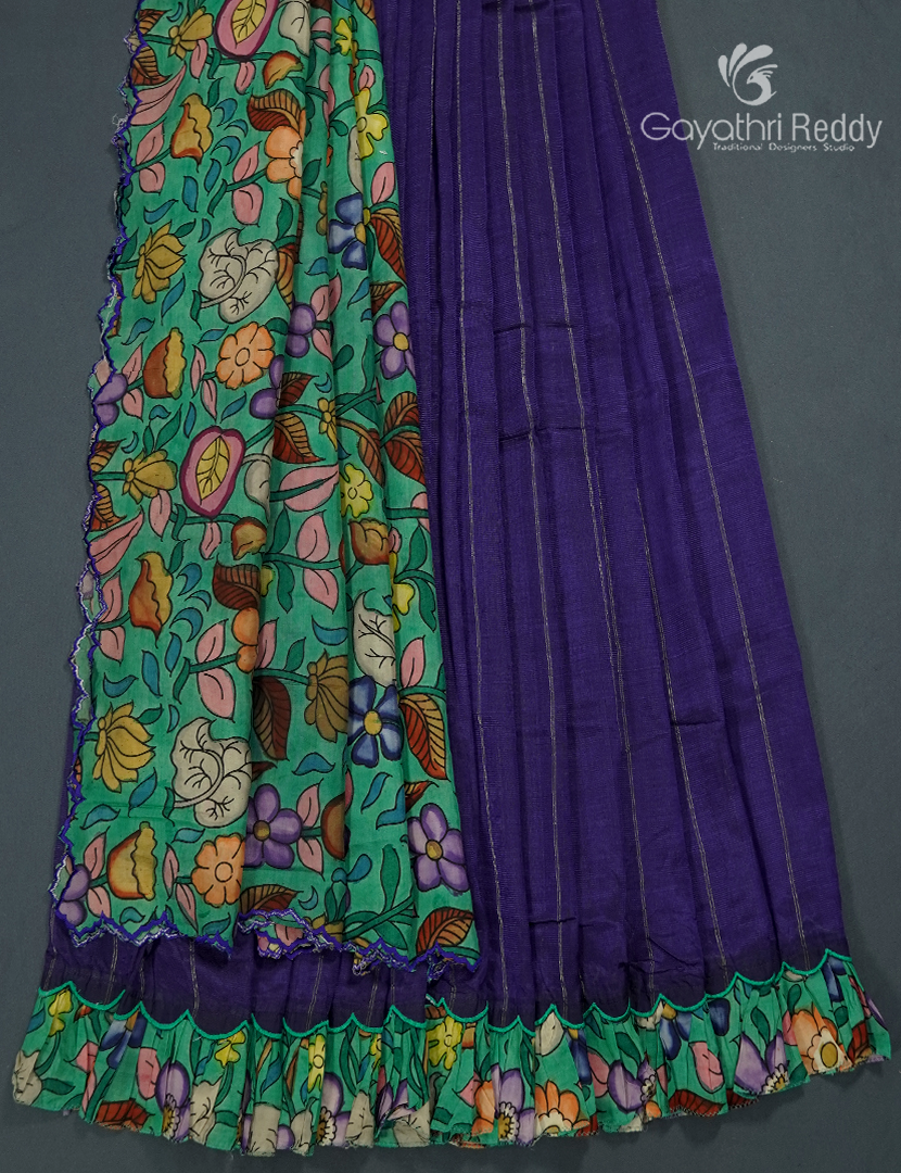 Pure Mangalagiri Langa Voni Set in Navy Blue