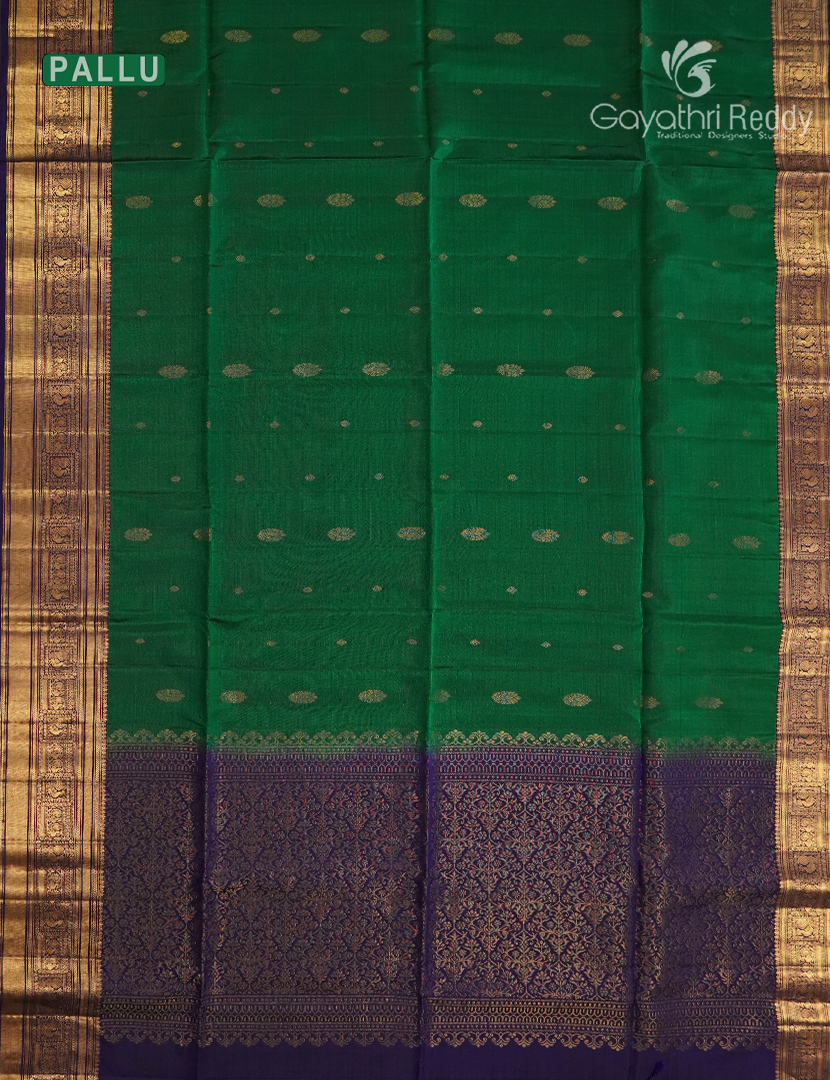 Pure Kanchipuram Soft Silk Saree in Bottle Green and Navy Blue