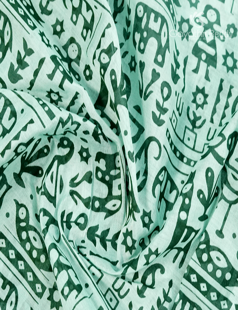 Pure MulMul Cotton Saree in Mint Green and Bottle Green