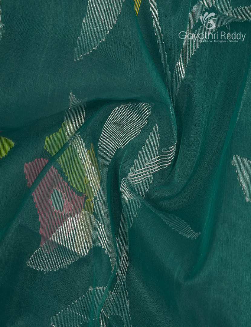 Pure Jamdani Kora Saree in Rama Green