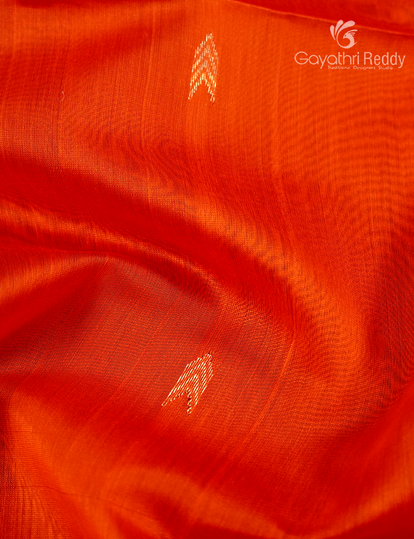 Pure Chanderi Sico Saree in Orange and Deep Olive Green