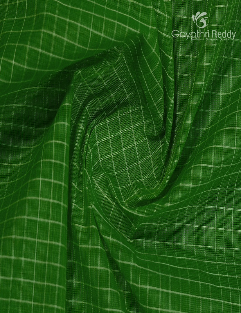 Pure Gadwal Cotton Saree in Mango Green and Red