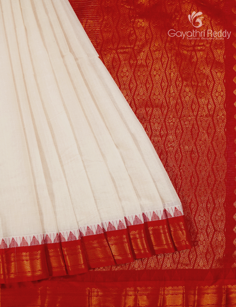 Pure Gadwal Cotton Saree in Cream and Bridal Red
