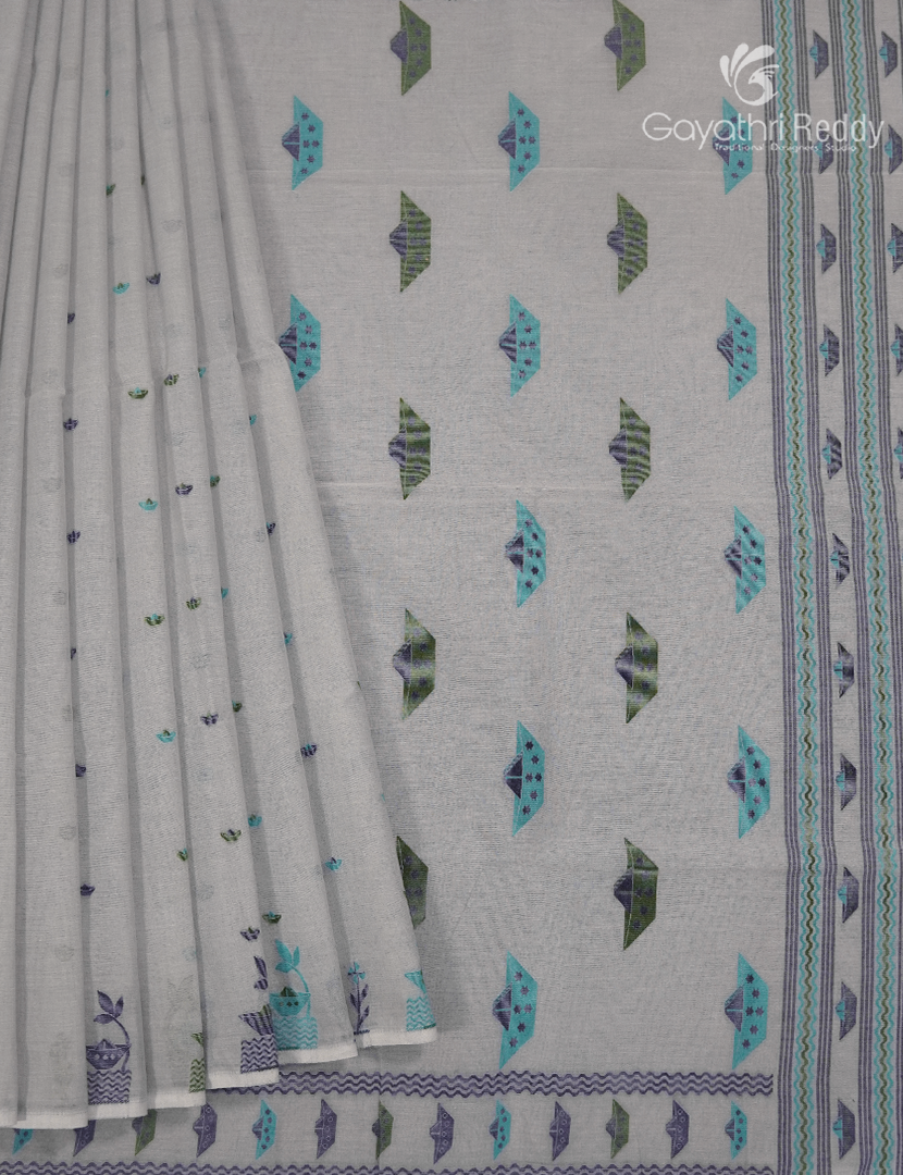 Jamdani Cotton Saree in Pastel Grey