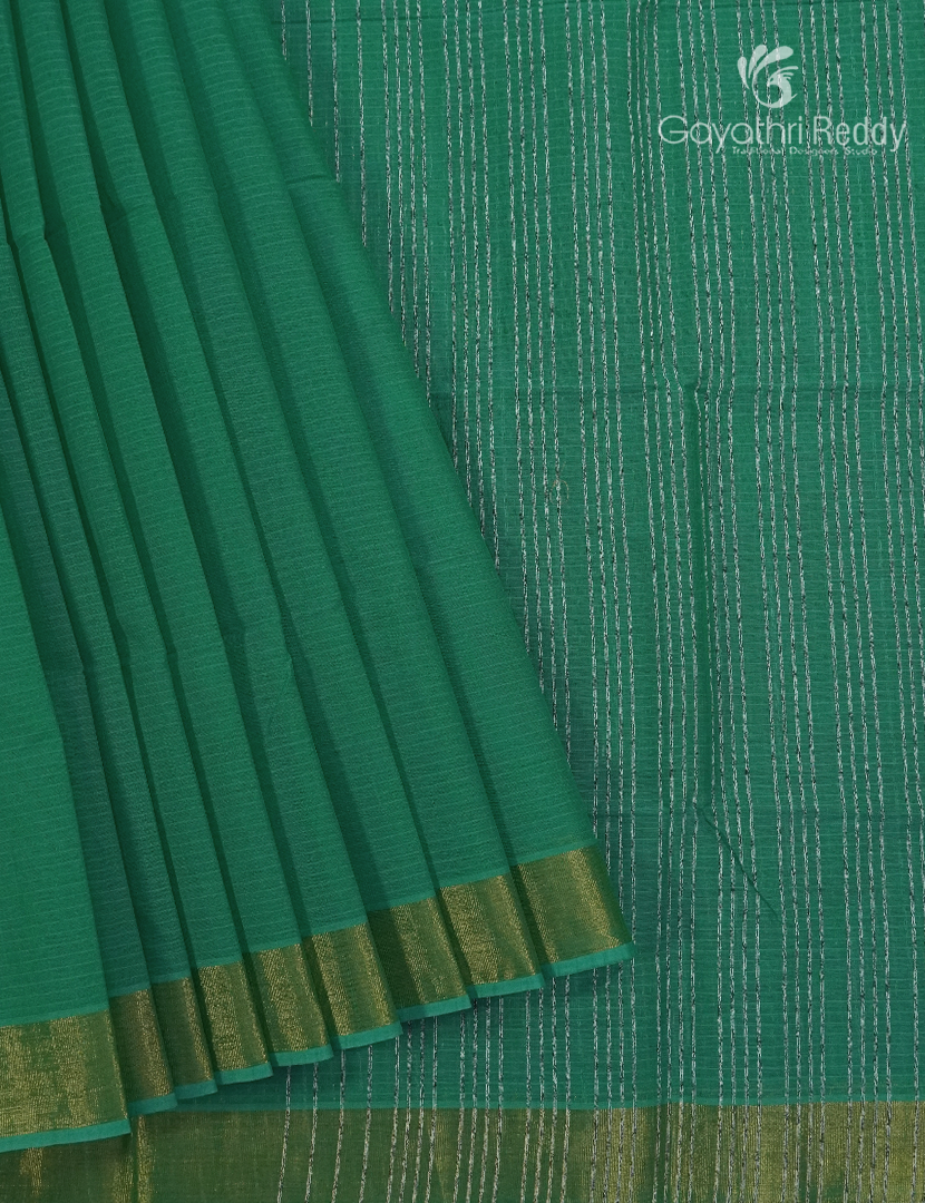 Pure Handloom Cotton Saree in Rama Green