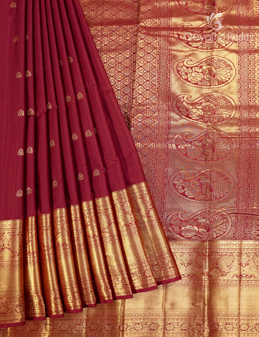 Semi Kanchipuram Silk Saree in Maroon Red