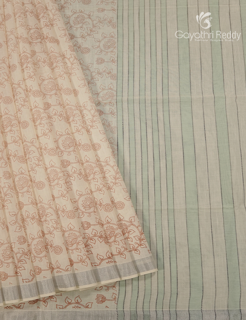 Pure Kanchi Cotton Printed Saree Ivory