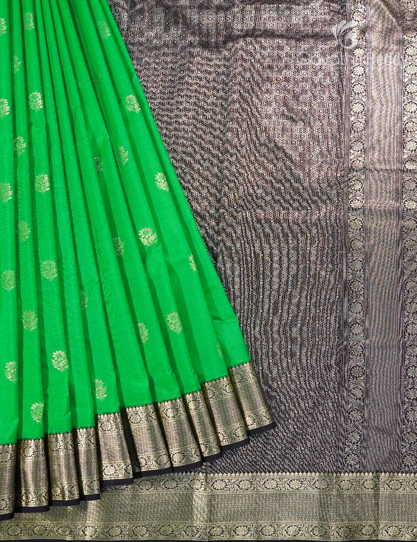 Semi Kanchipuram Silk Saree in Neon Green and Deep Violet