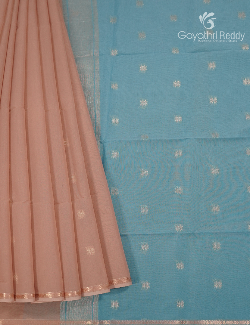 Kanchipuram Sico Saree in Pastel Peach and Sky Blue